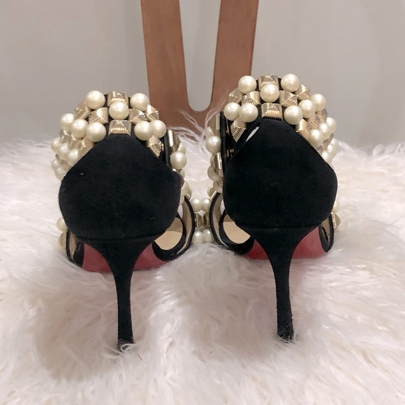 💥 LOUBOUTIN Tudor Bal 100 Stud Pearl Embellished Heel Sz 36.5 - Picture 10 of 11